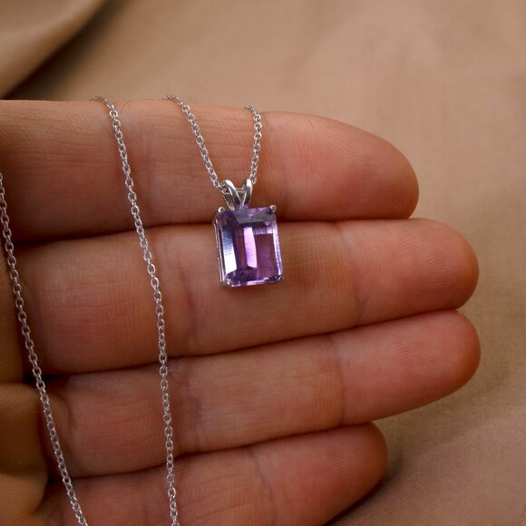 Natural 3cts Amethyst Silver Pendant Necklace, Stamped 925, February Birthstone - Picture 7 of 10